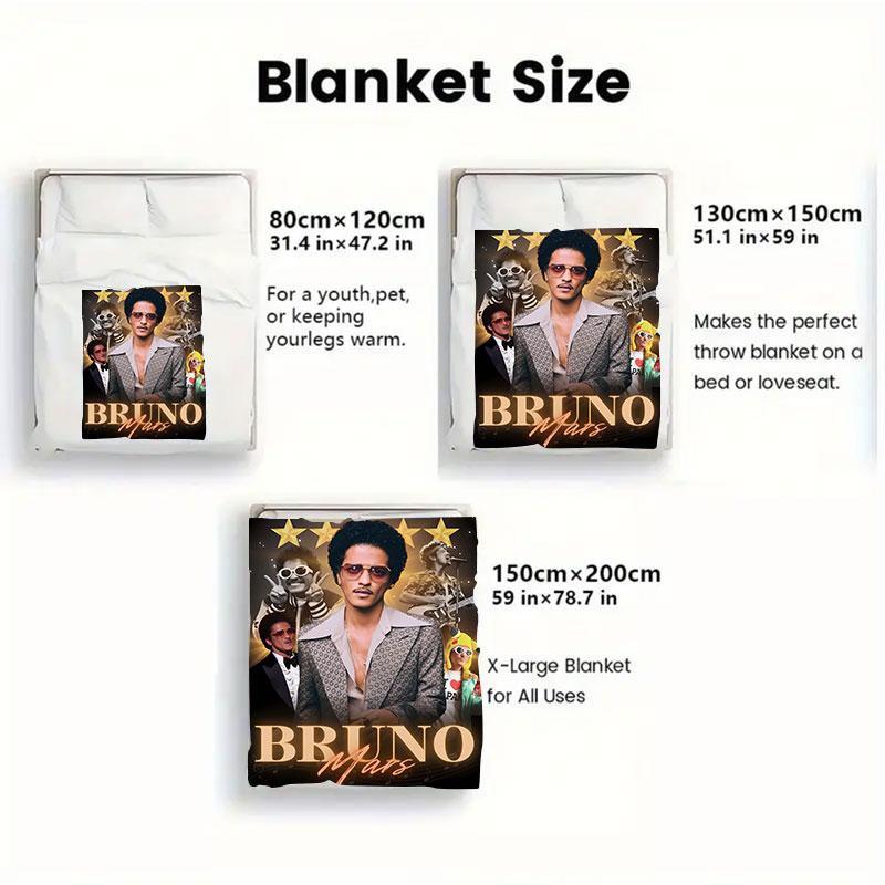 1Pc Brunomars Print Flannel Blanket, High quality Comfortable for All Seasons, Warmth and Comfort, Perfect for Christmas Gifts