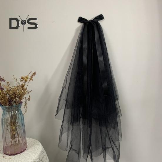Halloween Veil Double-Layered Ribbon Bow Decoration Soft Mesh Veil Wedding Halloween Cosplay Photography Accessories