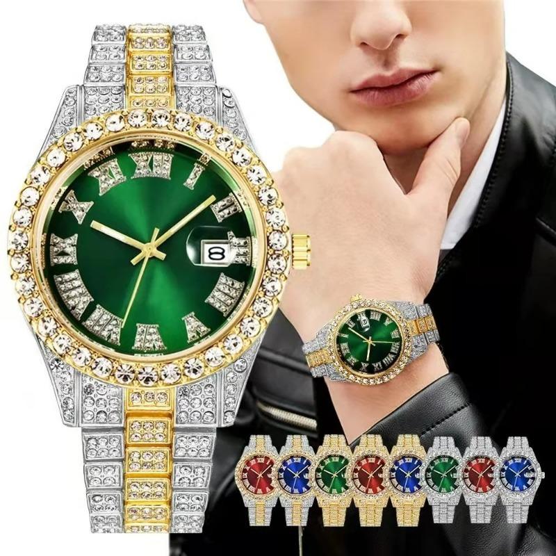 Hiphop Watch, Diamond Set Watch Men's Hip Hop Watch Calendar Men's Quartz Watch Watch