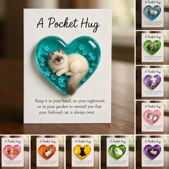 Cat Memorial Pocket Hug with Inspirational Card Emotional Support Love Heart Shaped Cat Pocket Token Decoration Cat Owners Keepsake Gift