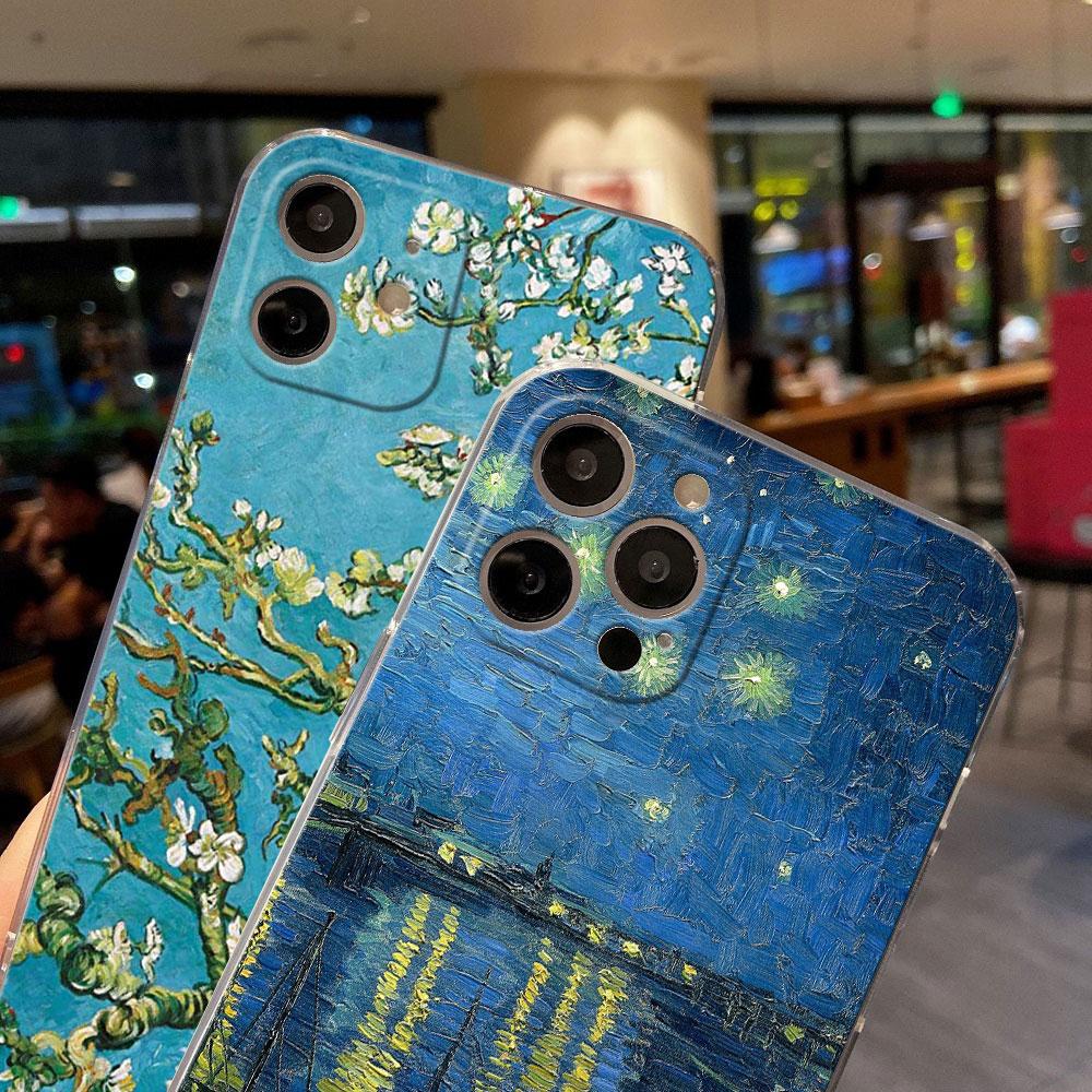 Van Gogh Painting Clear Phone Case For iPhone 15 14 11 12 13 Pro Max Mini XS XR 8 Plus Cover Cafe Terrace Starry Night Sunflower