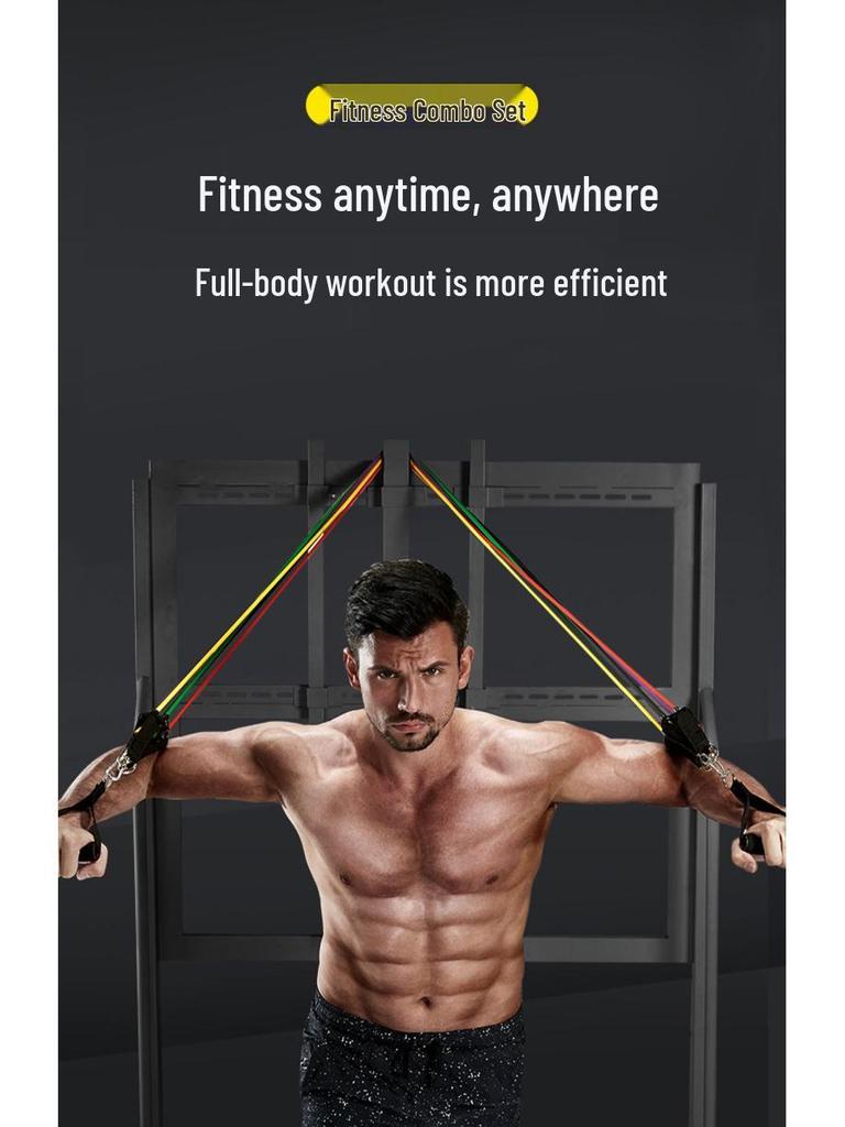 TPE 11-Piece Resistance Bands Set with Markings, Carabiner, Pulley Hook, Multifunctional for Home Fitness