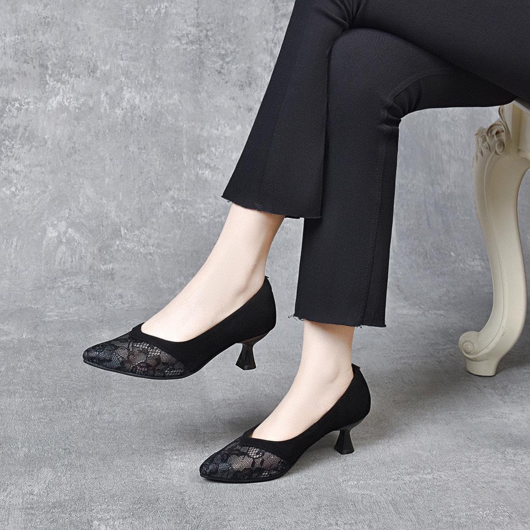 

Женские туфли-лодочки на шпильке с острым носком, ретро-кружево, тонкий каблук, мелкий вырез, женские туфли-лодочки, модная обувь 40