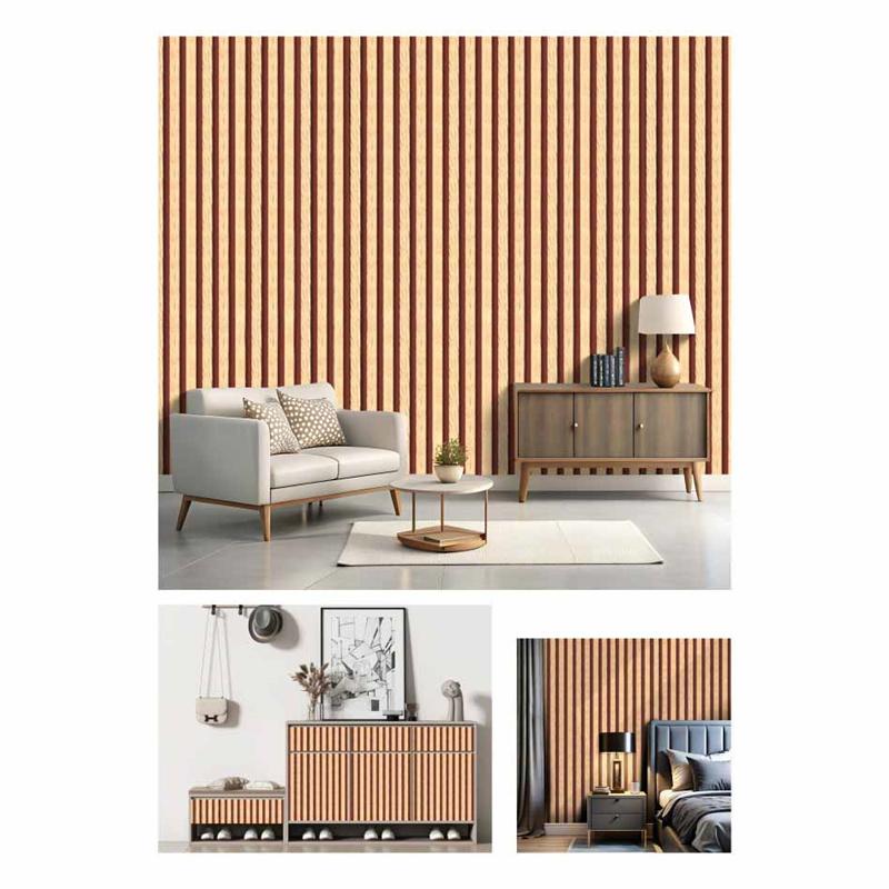 45cm*10m Self-Adhesive PVC Waterproof Peel & Stick 3D Striped Panels Wood Grain Wallpaper Furniture Accent Walls & Home Renovation Decor