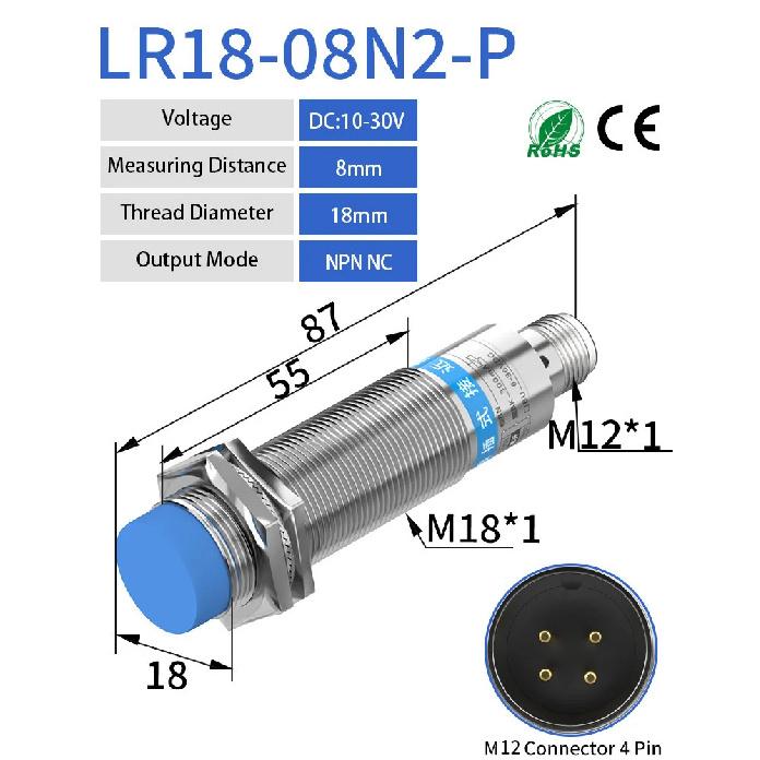 GTRIC M18 Inductive Proximity Switch Sensor Connector M12 4Pins Pluggable Series Distance 5mm 8mm NPN PNP 10-30V DC Non-Flush
