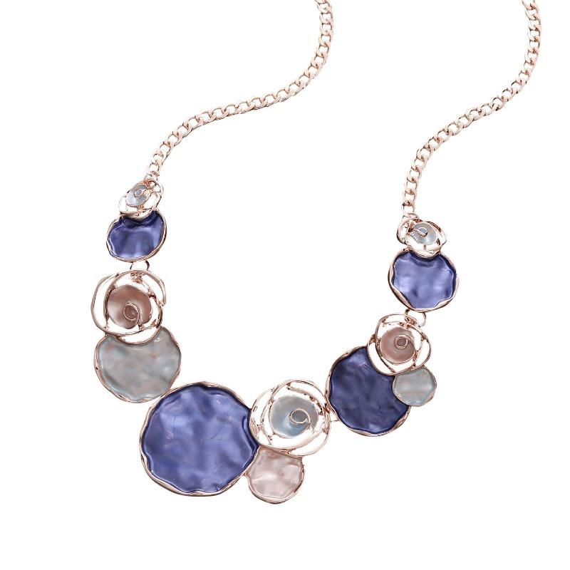 Color Painting Oil Rose Necklace Geometric Hollow Rose Lady High Sense Spring Color Necklace