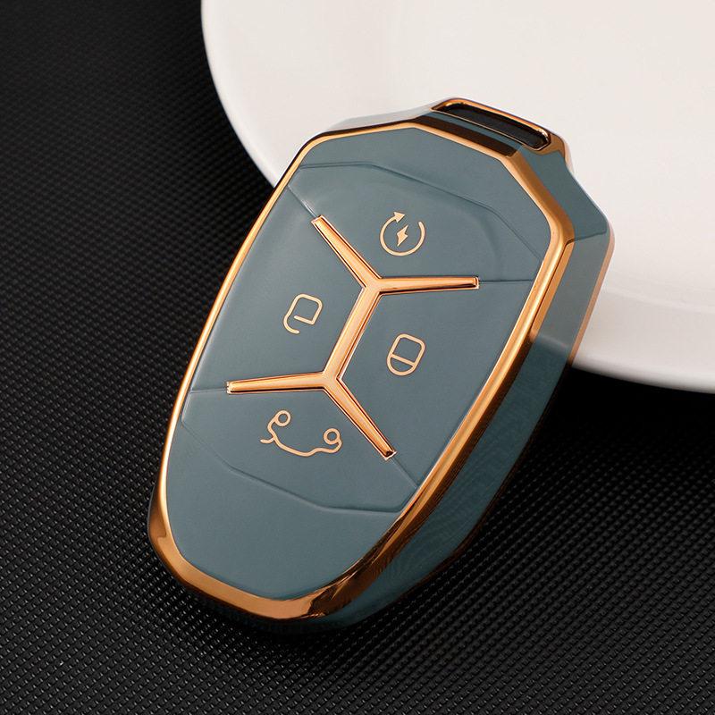 Compatible with Lynk & Co 01/02/03 Key Case, 2021 Model, Gold-Edge Style, Car Key Chain Buckle for Men and Women.