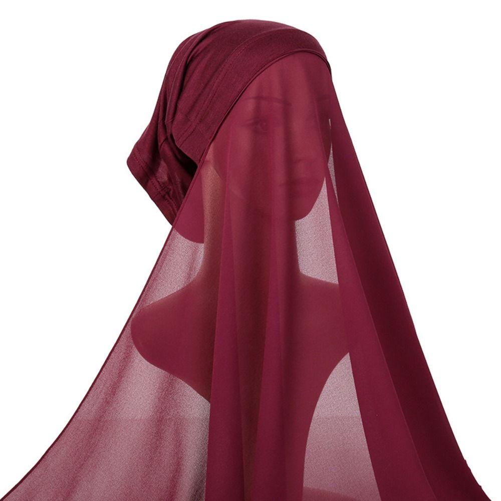 Stretch Headband Chiffon Shawl Plain Chiffon Hijab Cover Breathable Undercap Set Ready To Wear