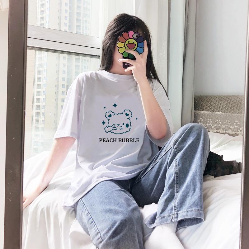 

2025 Корейский Летний Стиль Минималистичная Мультяшная Футболка с Коротким Рукавом Large