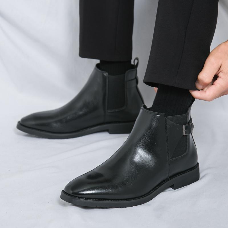 Yuppie Chelsea Shoes Men High Quality Oxford Ankle Boots Men's Dress Shoes Trend Britain Brogue Social Formal Shoes Men
