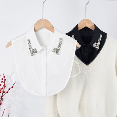 Sparkling Rhinestone Removable Collar Red Christmas Check Faux Collar Women Detachable Fake Collar Sweater Accent