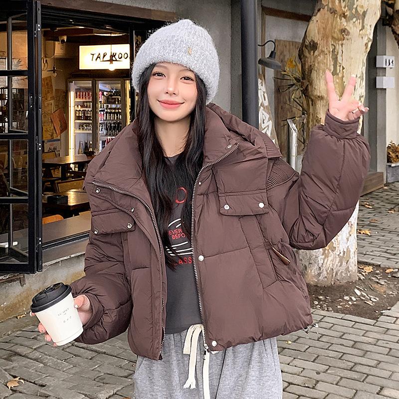 Dames Kort Hette Vindtett Tykk Varm Vinterjakke