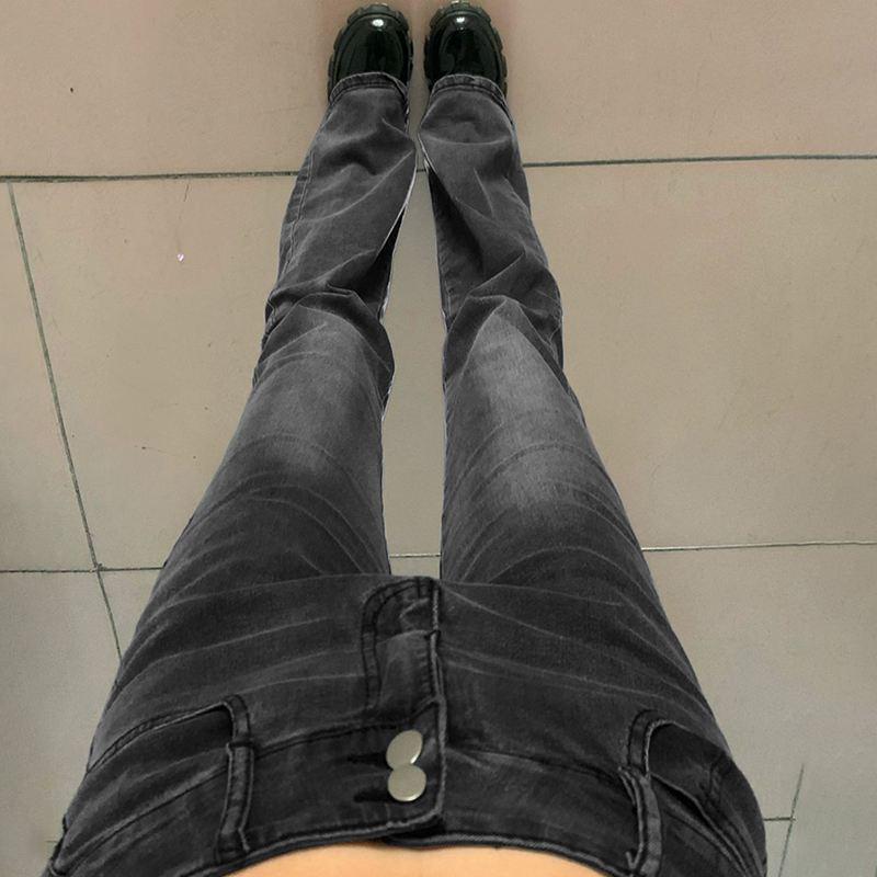 Women's Black & Grey High-Waisted Micro-Flare Jeans - Stretch, Slimming, Versatile Bell Bottom Pants for Autumn/Winter 2022