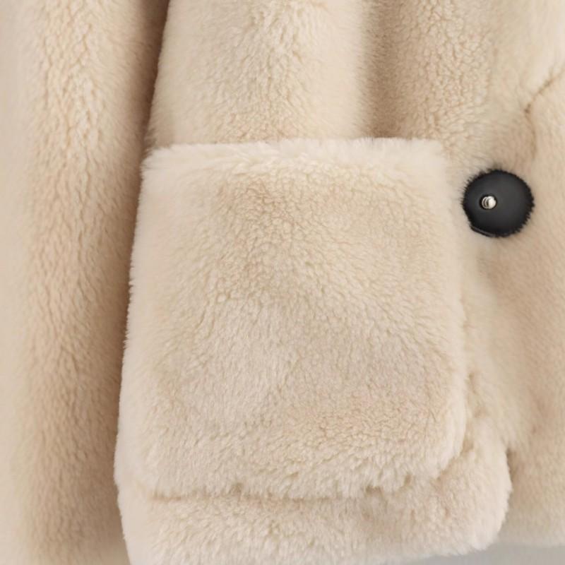 Two-Tone Snap Button Fleece Loose Fit Round Neck Cotton Blend Jacket Womens Casual Fall Top
