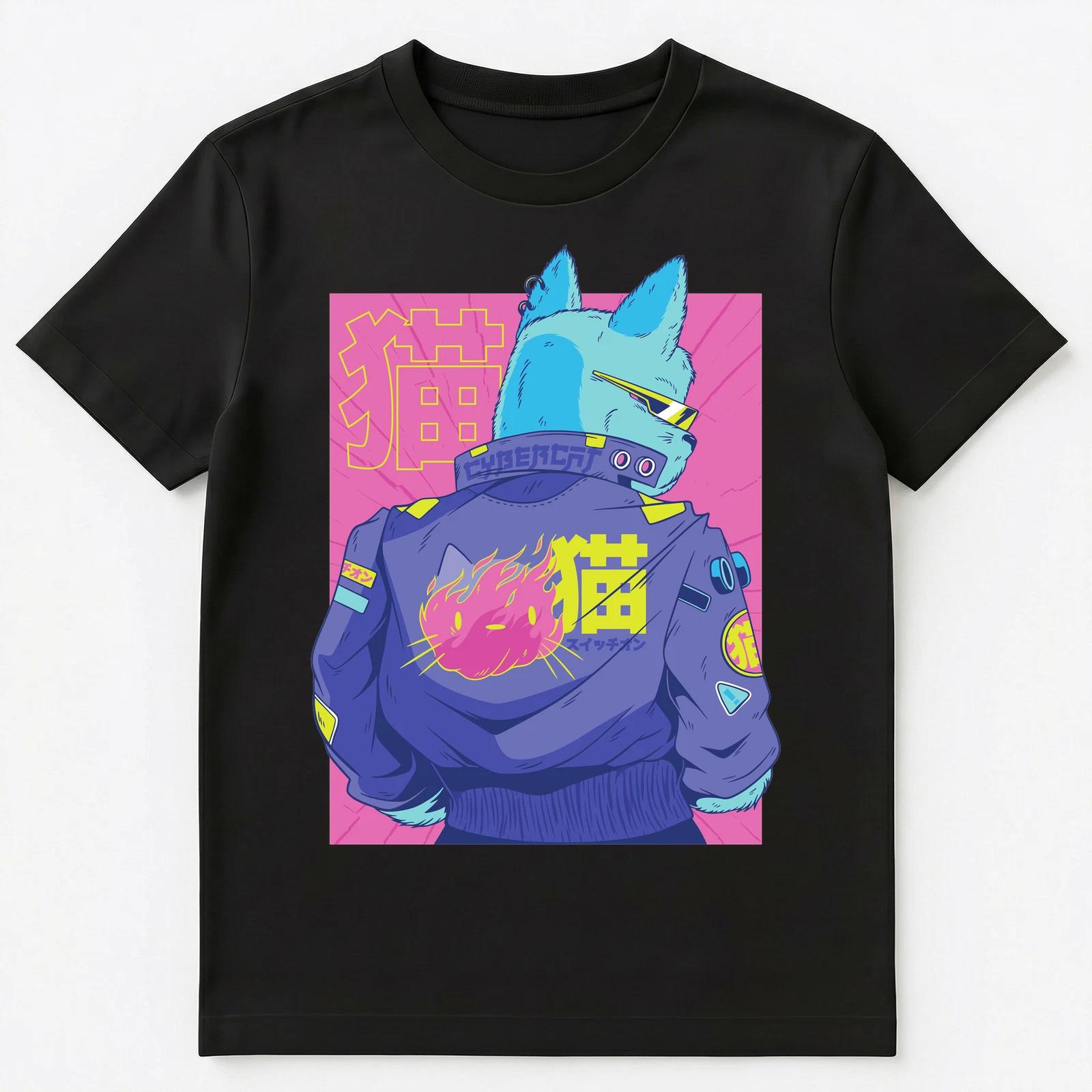 

Funny Cybercat Cyborg Cat Colorful Futuristic Graphic Unisex T-Shirt S