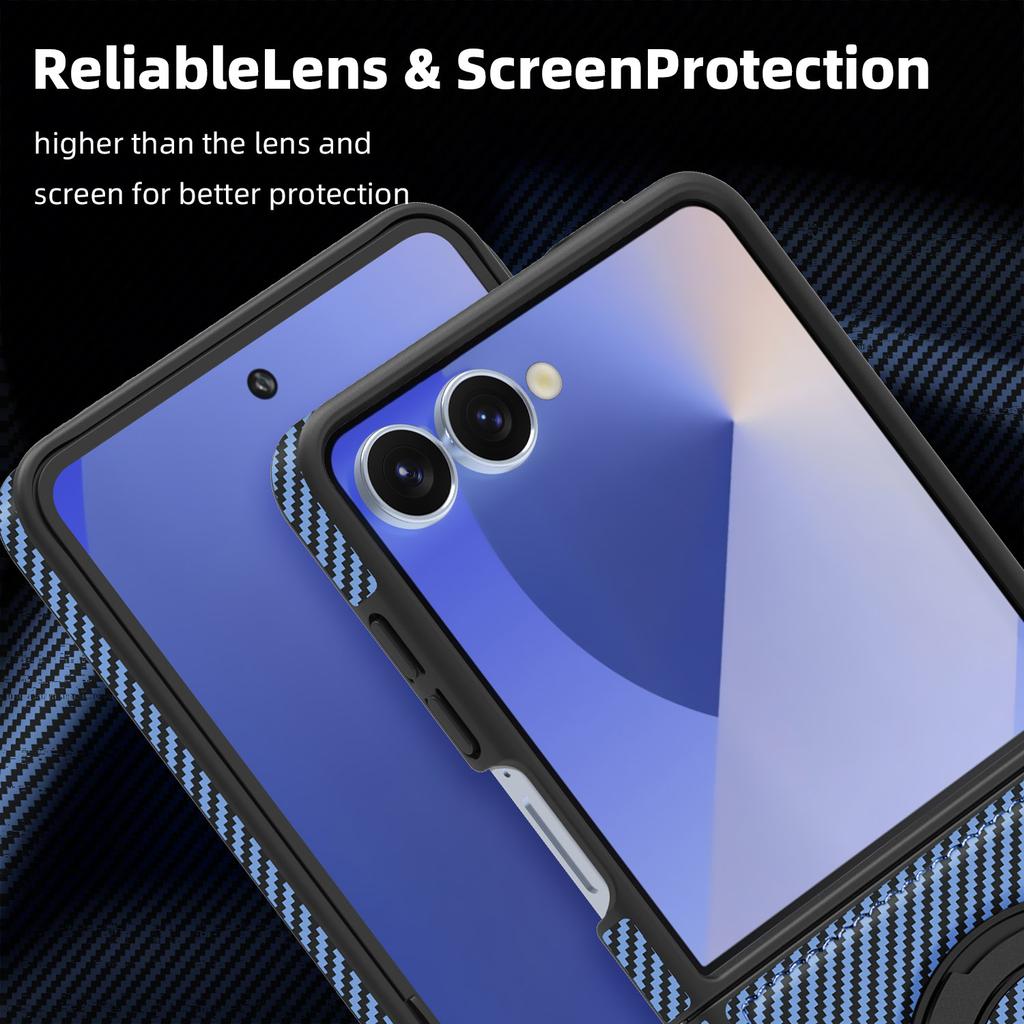 For Samsung Galaxy Z Flip7 5G Magnetic Case Carbon Fiber Texture PU + TPU Kickstand Phone Cover