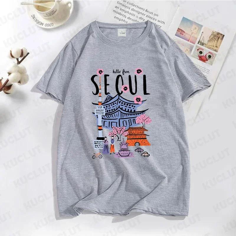 

Сеул Красивые Пейзажи Принт Футболка Мужская Женская Летняя С Круглым Вырезом Одежда Модные Футболки С Коротким Рукавом Повседневные Новые Футболки 4XL