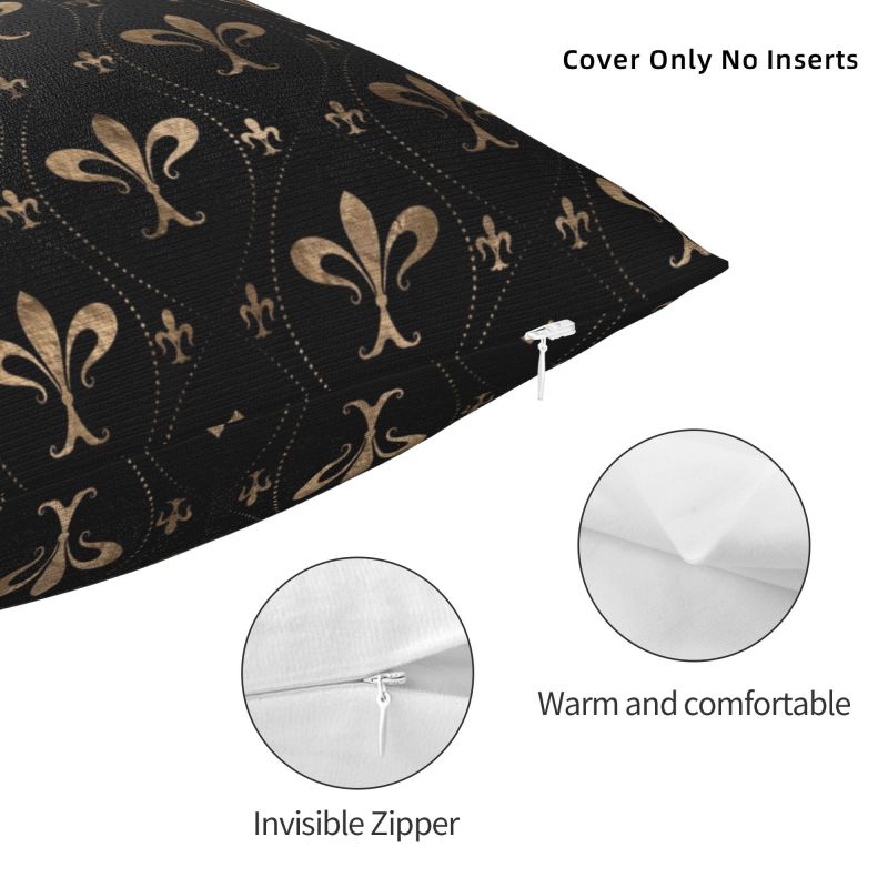 Custom Fleur De Lis Lily Flower Pattern Black And Gold Pillow Case Royalty Lily Petals Modern Cushion Cover Car Pillowcase