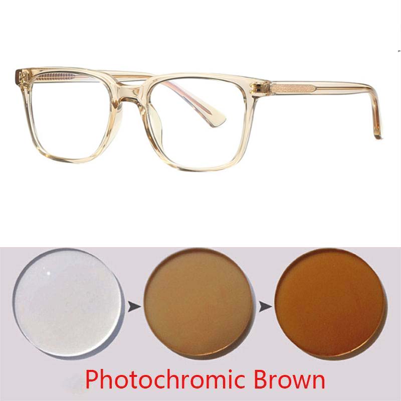 Square Rivets Photochromic Glasses Men Women Myopia Eyeglasses Students Short Sight Eyewear 0 -0.5 -1 -1.25 -1.5 -2.0 To -6