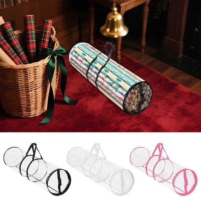 Christmas Cylinder Gift Wrap Storage Clear Bag Wrapping Paper Organizer Underbed Storage for Rolls Ribbon Bows Gift Bags