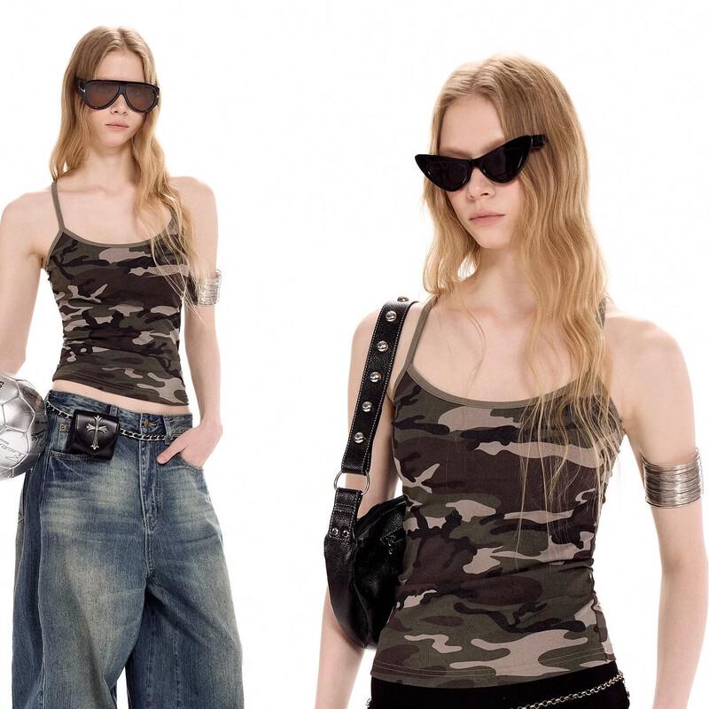 ICH MODE Women's Camouflage Slim Fit Tank Top