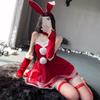 Santa Lingerie Lace Plush Red Christmas Cosplay Costumes Sexy Rabbit Girl Underwear Erotic Sleeveless Sling Nightdress