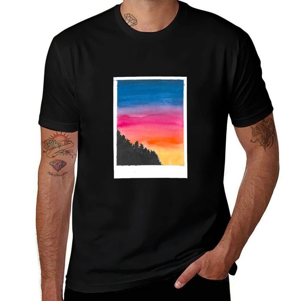 Waterolor painting of a sunset with pine trees TShirt Soft Durable Cotton TShirt