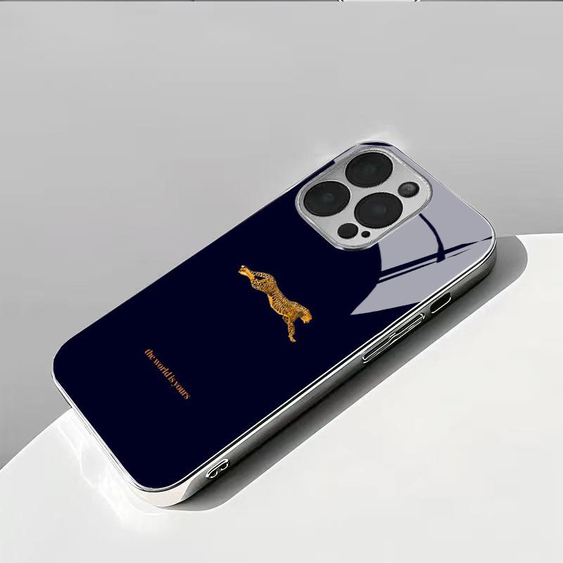 Cool Leopard Pattern Electroplated Silver Phone Case For Samsung Galaxy S25 S24 S23 Ultra Plus FE Tempered Glass Cover