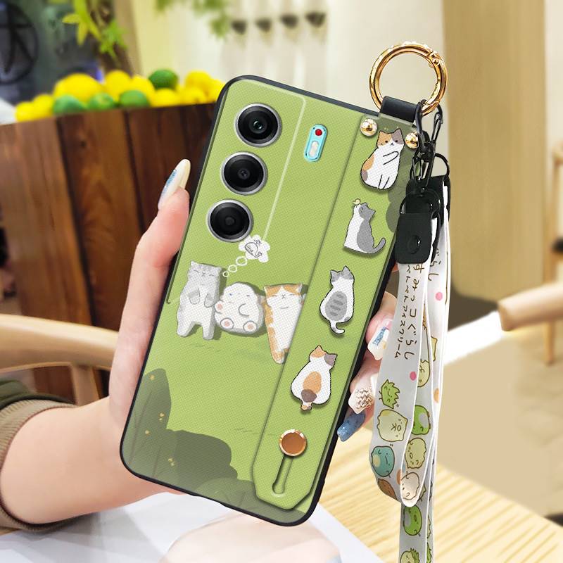 Shockproof Lanyard Phone Case For Tecno Camon40 4G/CM5 Wrist Strap Waterproof Silicone Wristband Cartoon Phone Holder