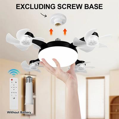 Hanging Drone Fan Light E26 E27 Socket Fan with LED Light Remote Control Dimming Silent Drone Shape Ceiling Fan Lamp for Bedroom