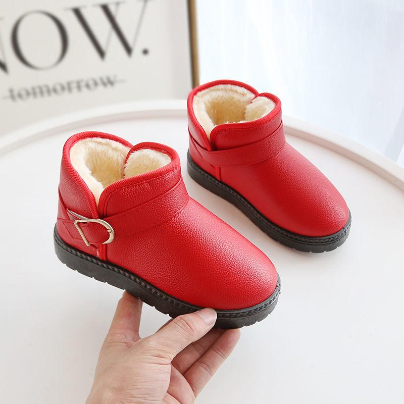 

Детские однотонные хлопковые полусапожки. Детская зимняя хлопковая обувь. Водонепроницаемая нескользящая теплая обувь. 30 красный