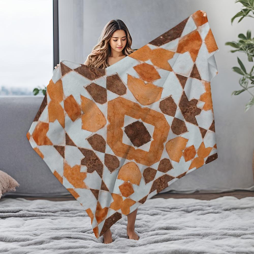 Watercolor Geometric Print Soft Plush Fleece Blanket Throw Sofa Bed Decorative Cushion Cover Gift