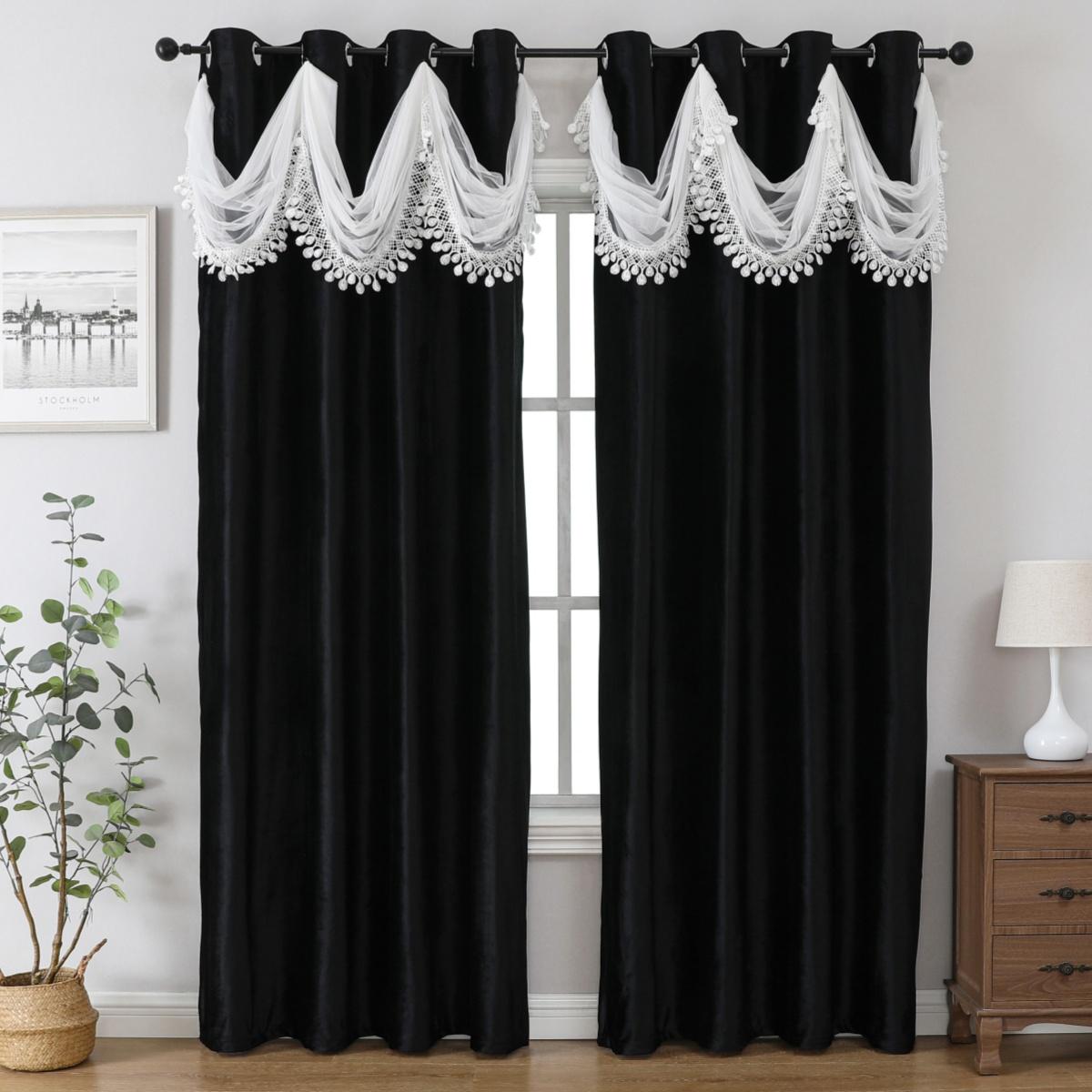 Elegante Dubbellaagse Watergolf Gordijn Kop met Ringgaten Eenvoudige Installatie Voor Woonkamer Slaapkamer Decor W132xH213cm&Grommet Top