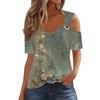 Sexy Cold Sholuder Tops For Women  Summer Hollow Out Eyelet Short Sleeve Blouse Loose V Neck Tshirt Trendy Casual Tunics