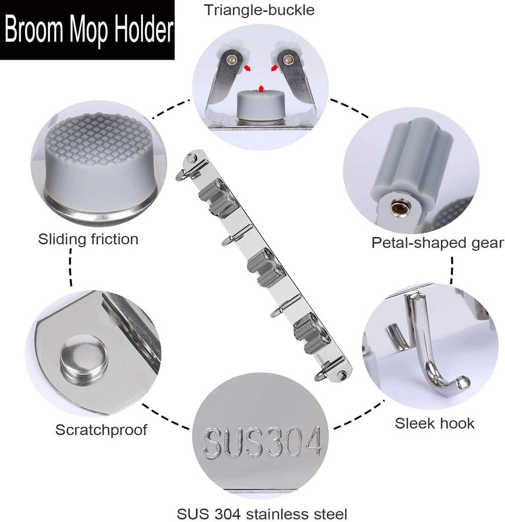 Stainless Steel Wall Mount Broom Holder Waterproof Organizer For Kitchen Wall Mounted Organizer