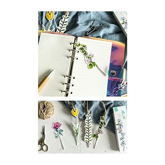 Moin Moin Bookmark Set - Watercolor Pressed Flowers & Leaves (30 Pcs) - Violet, Rose, Tulip & More - Message Card Friendly