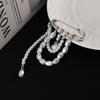 Classic Vintage Imitation Pearl Brooch Tassel Chain Pin Elegant Suit Jewelry for Women Business Professional Outfits 2024