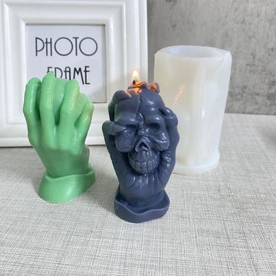Handheld Skull Candle Mold Diy Halloween Decoration Devils Claw Ghost Hand Skull Desktop Gypsum Mould Epoxy Resin Silicone Mold
