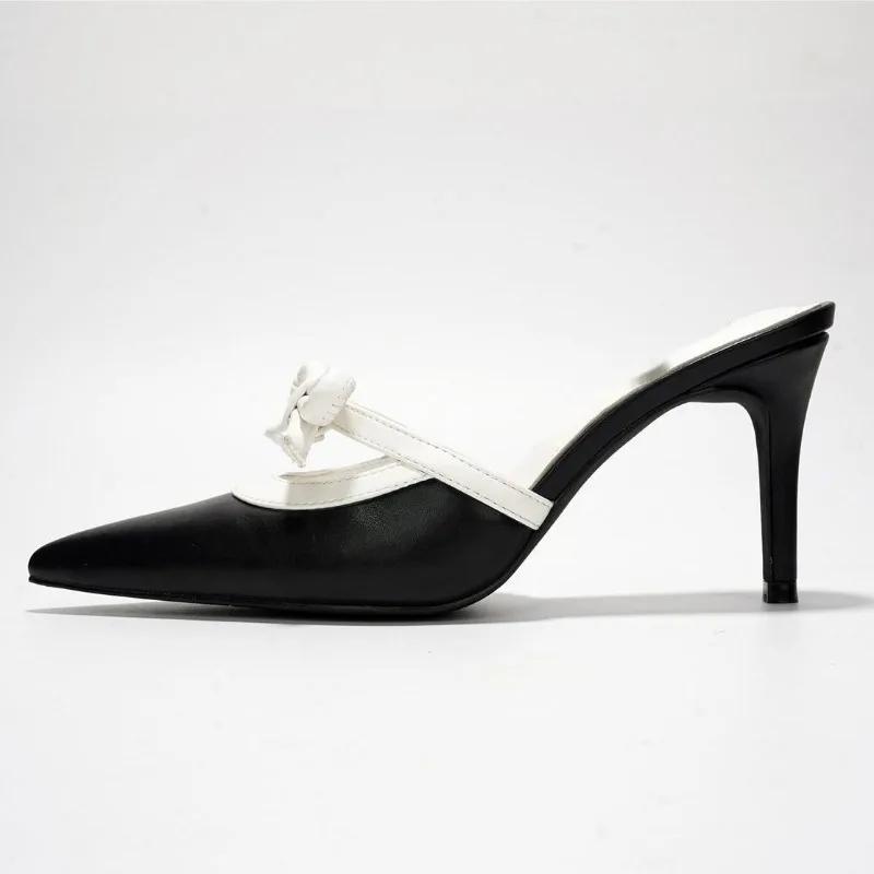 

Модные новые черные абрикосовые туфли-лодочки с бантом, летние женские уличные модные темпераментные босоножки на высоком каблуке 35-43 35 чёрный