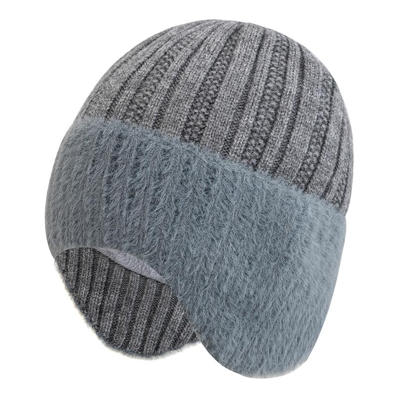 

Новая унисекс плюшевая меховая подкладка зимняя шапка с ушами модные шапки-бини для мужчин и женщин уличные сохраняющие тепло шапки 55cm-60cm светло-серый