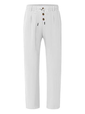 Sommer Herren Weiße Leinenhose - Lässig Atmungsaktiv und Perfekt für Strand und Alltag Straight Leg Design