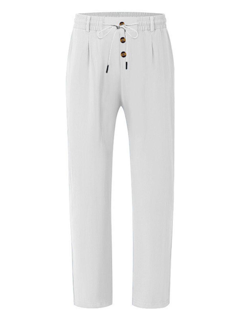 Summer Men's White Linen Pants - Casual Breathable and Perfect for Beach and Daily Wear Straight Leg Design