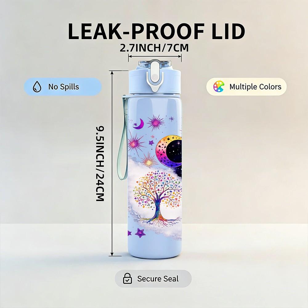 1PC Galaxy Snowflake Magic Wand Art Print 750ml Color Plastic Sports Water Bottle Leakproof Flip Straw Lid Suitable for Sports Office Home Use