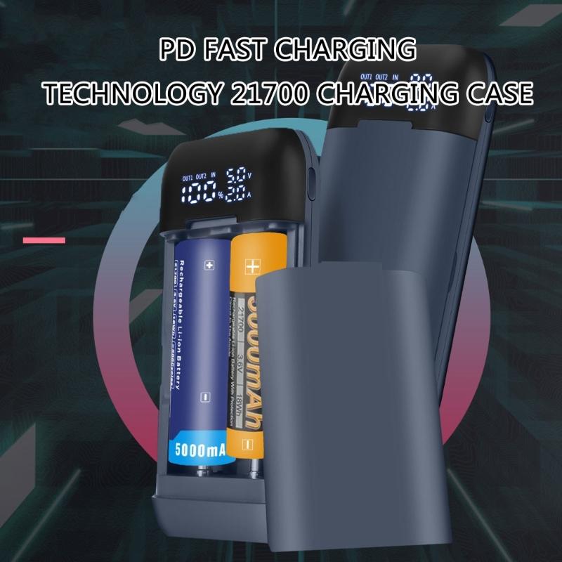 Two 21700/20700/18700/18650 Battery Holder with Power Delivery Fast Charging and Safety Protections Features