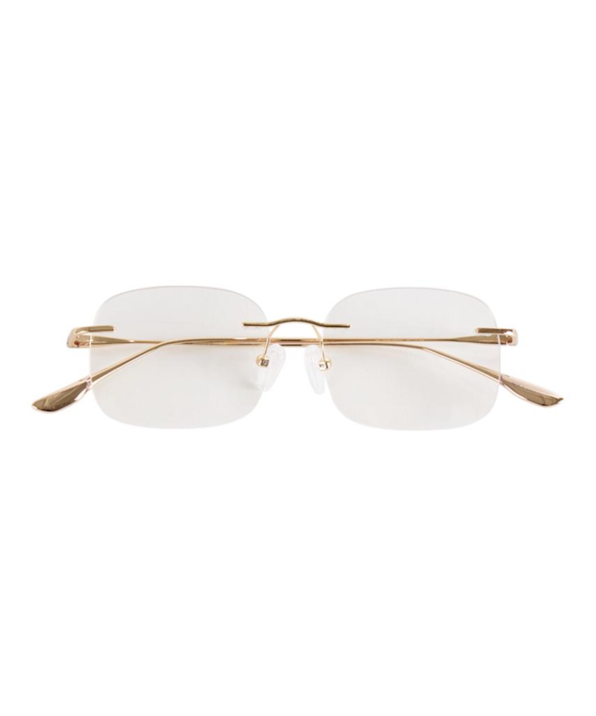 Hangeul [Blue Light Blocking] Oversized Gold Titanium Square Rimless