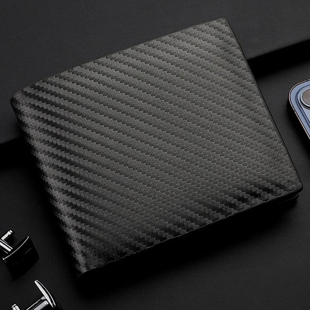 Slim Carbon Fiber Wallet for Men Compact Card Holder with Zipper Change Pouch Organizer