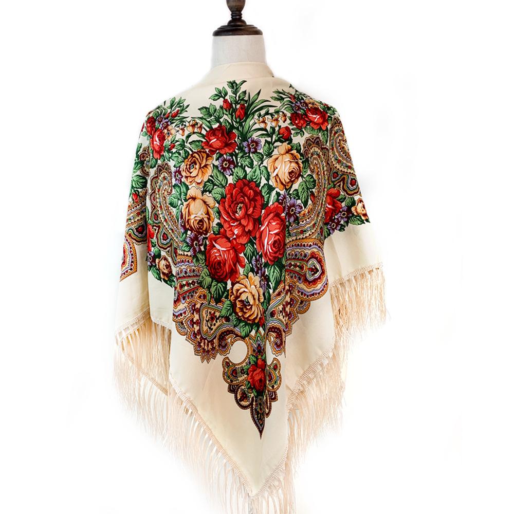 Ethnic Style Peony Tassel Shawl: Cotton Headscarf for Women - Warm Autumn/Winter Square Scarf & Sunscreen