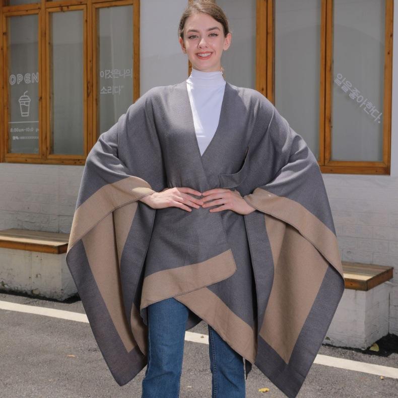 130*150cm Poncho mit offener Vorderseite Damen Schal Wraps, Übergroße Pullover Lässige Cardigan Schals für Herbst Winter, Kaschmirähnlicher Schal