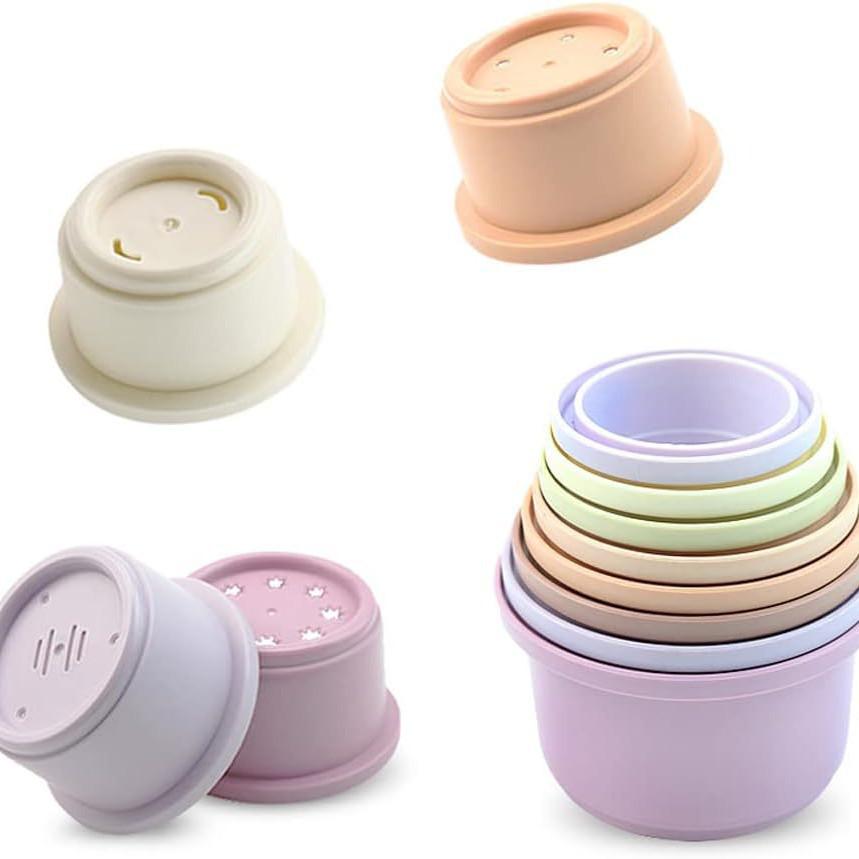 Stackable Rabbit Toy: 8-Piece Plastic Nesting Cups for Children's Education & Water Play
