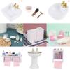 1:12 Dollhouse Miniature Hand Sink Shaver Set Brush Razor Towel Makeup Rack Bath Set Bathroom Model Decor Furniture Accessories